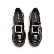 Black Crystal Square Buckle Flatform Loafers