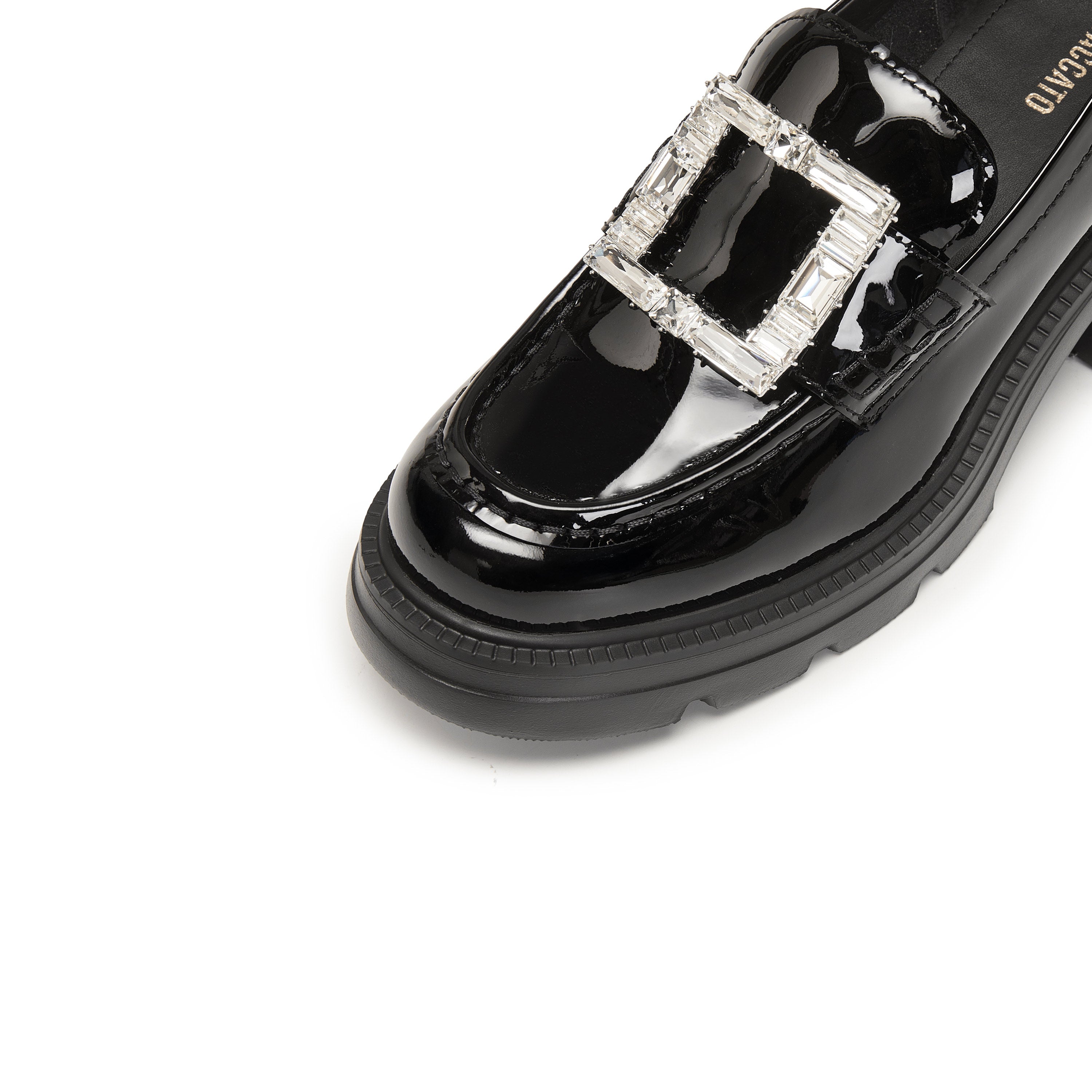 Black Crystal Square Buckle Flatform Loafers