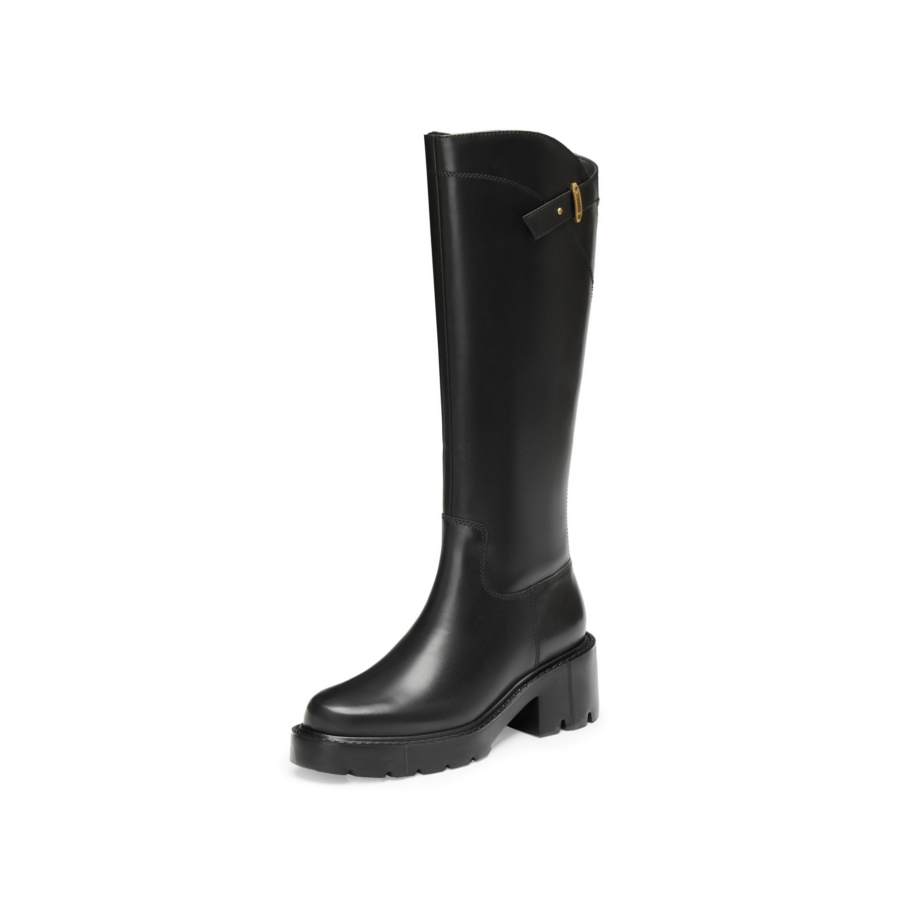 Black ST Leather Platform High Knee Riding Boots