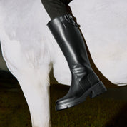Black Buckle Under Knee Platform Riding Boots