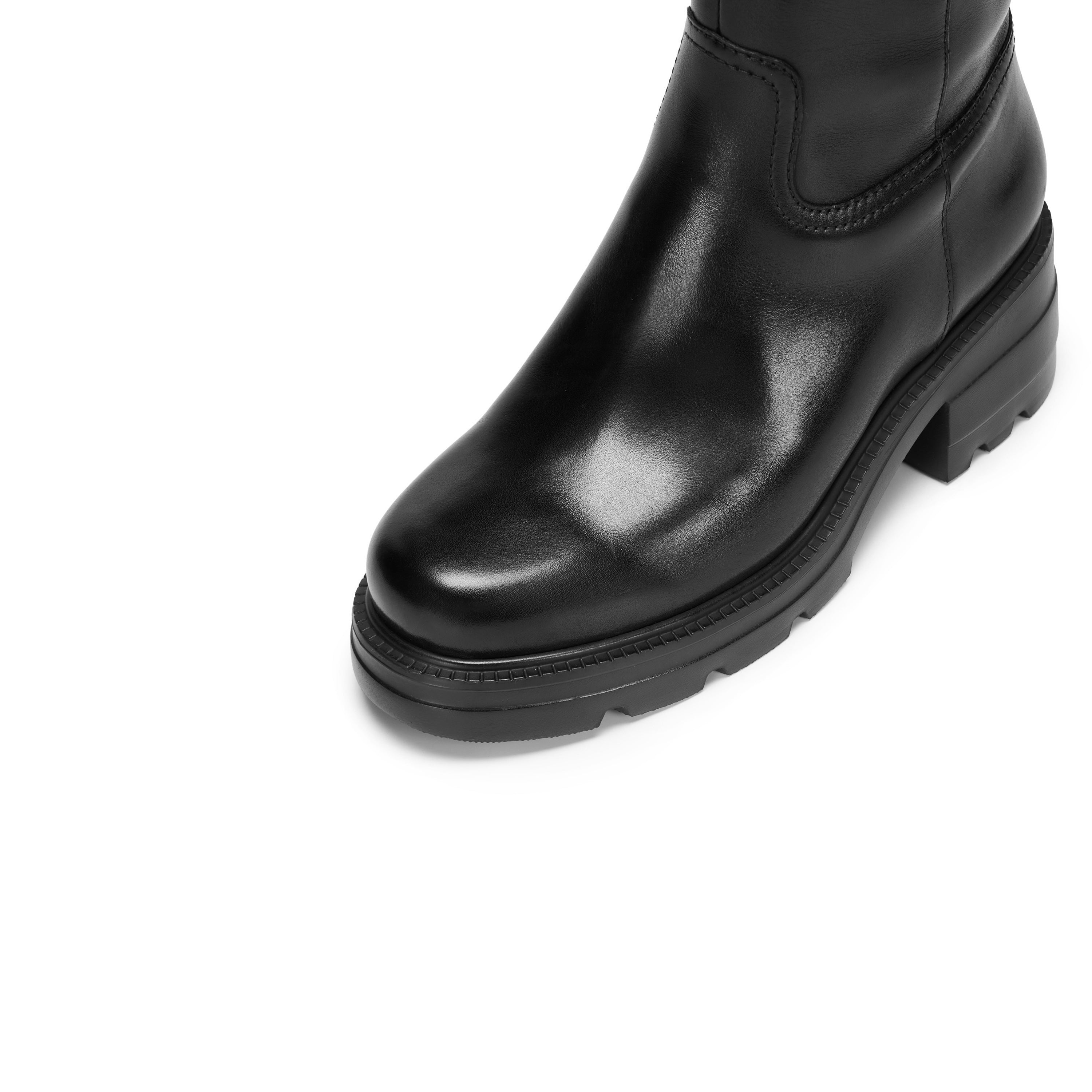 Black Leather Top Buckle Knee-High Riding Boots
