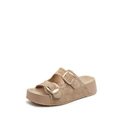 Camel Double Strap Suede Sandals