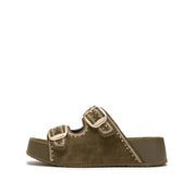 Olive Embroidered Suede Double Strap Sandals