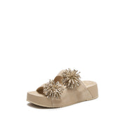 Taupe Suede Crystal Fireworks Double Strap Sandals