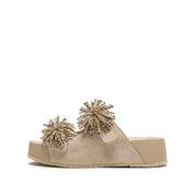 Taupe Suede Crystal Fireworks Double Strap Sandals