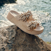 Taupe Suede Crystal Fireworks Double Strap Sandals