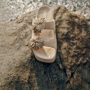 Taupe Suede Crystal Fireworks Double Strap Sandals