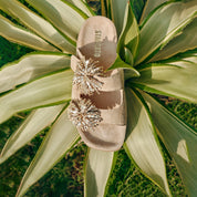 Taupe Suede Crystal Fireworks Double Strap Sandals