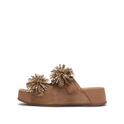 Camel Suede Crystal Fireworks Double Strap Sandals