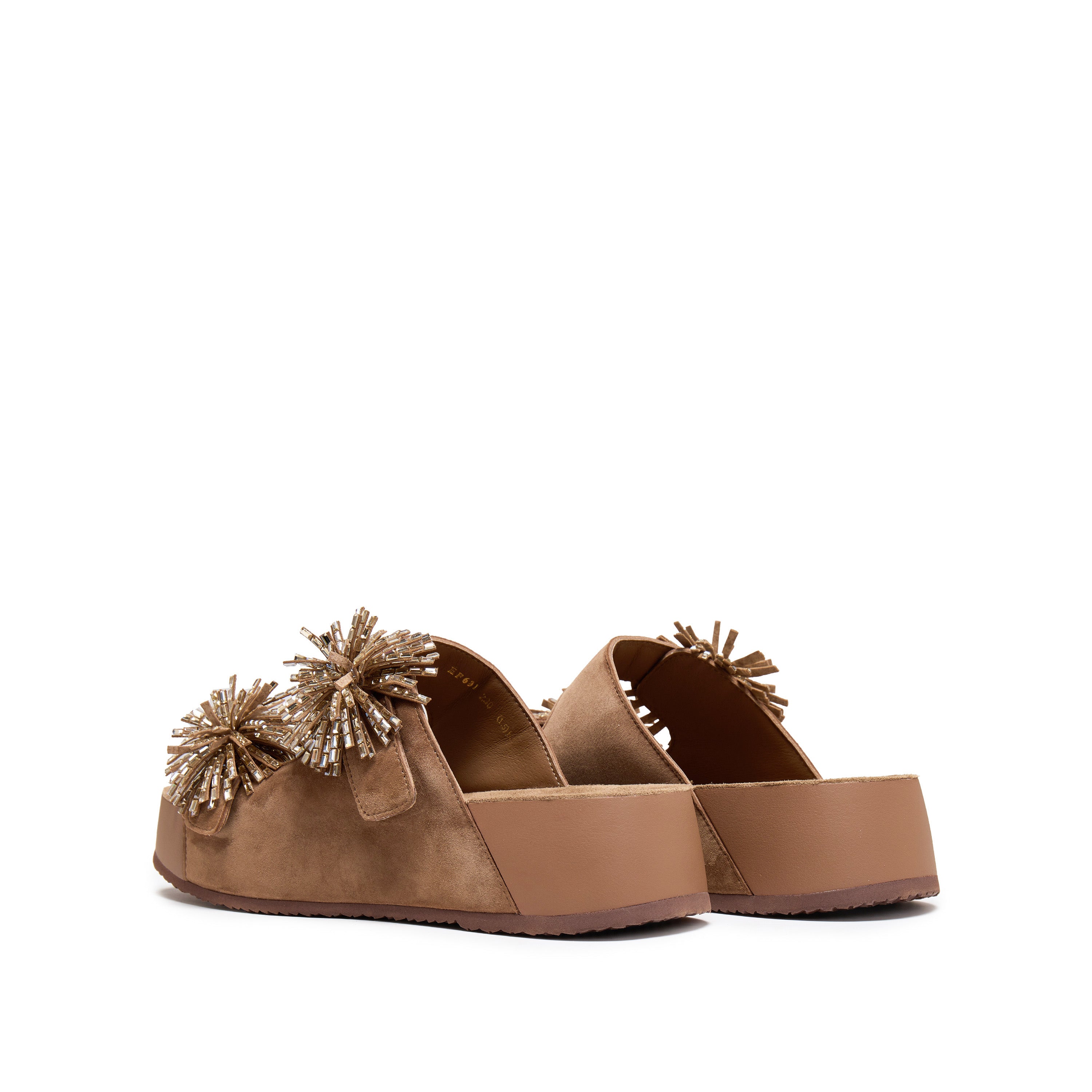 Camel Suede Crystal Fireworks Double Strap Sandals