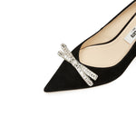 Load image into Gallery viewer, Crystal Bow Black Suede Heeled Pumps
