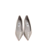 Grey Embossed Leather Pointy Heeled Pumps
