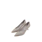 Grey Embossed Leather Pointy Heeled Pumps