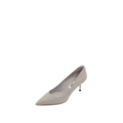 Grey Embossed Leather Pointy Heeled Pumps
