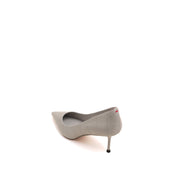 Grey Embossed Leather Pointy Heeled Pumps