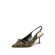 Plaid Slingback Bow Heels