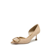 Suede D'Orsay Pointed Toe Buckle Heels Pumps