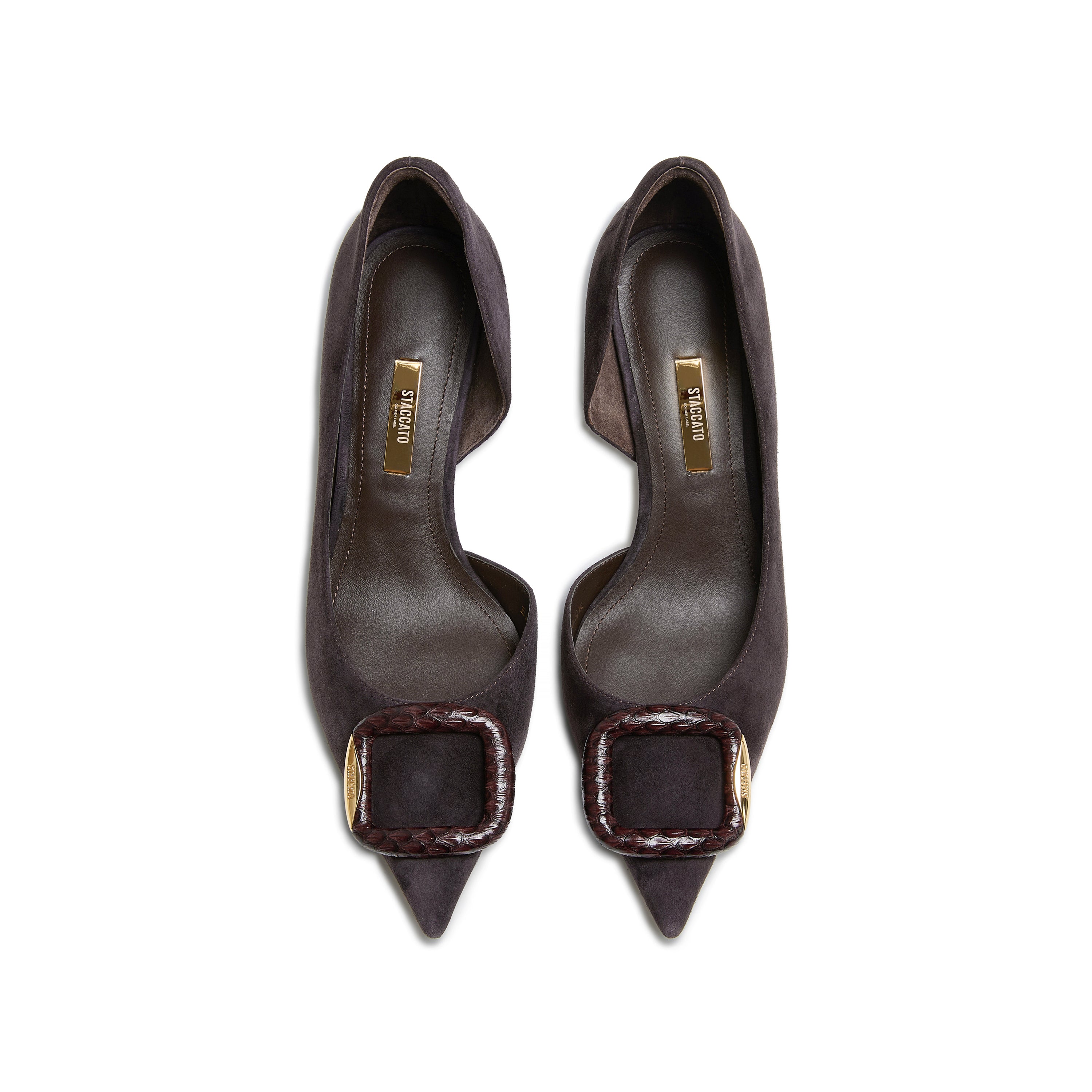 Suede D'Orsay Pointed Toe Buckle Heels Pumps