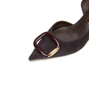 Suede D'Orsay Pointed Toe Buckle Heels Pumps
