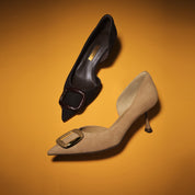 Suede D'Orsay Pointed Toe Buckle Heels Pumps