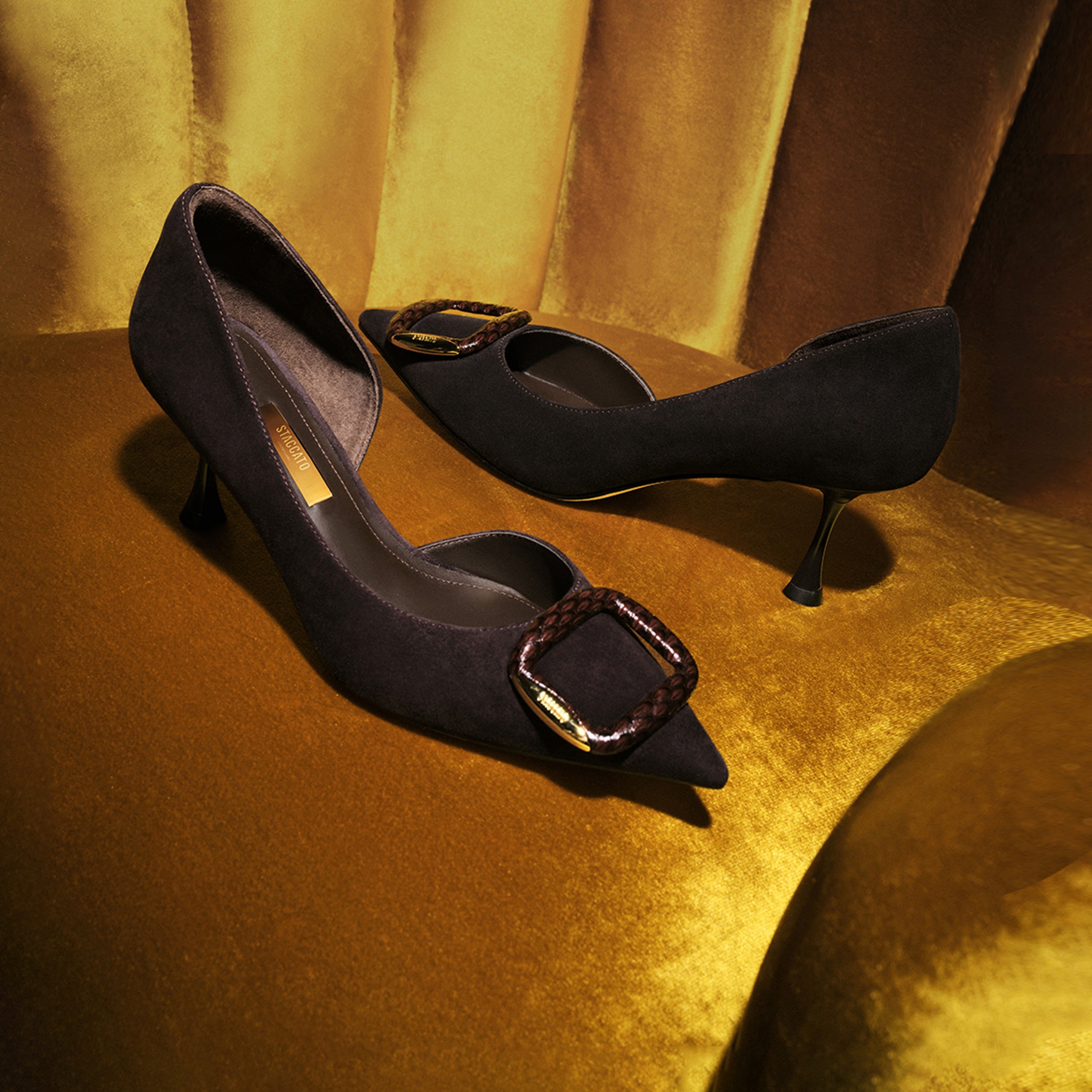 Suede D'Orsay Pointed Toe Buckle Heels Pumps