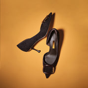 Suede D'Orsay Pointed Toe Buckle Heels Pumps