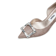 Pink Lurex D'Orsay Crystal Buckle Stiletto Heels Pumps