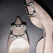 Pink Lurex D'Orsay Crystal Buckle Stiletto Heels Pumps