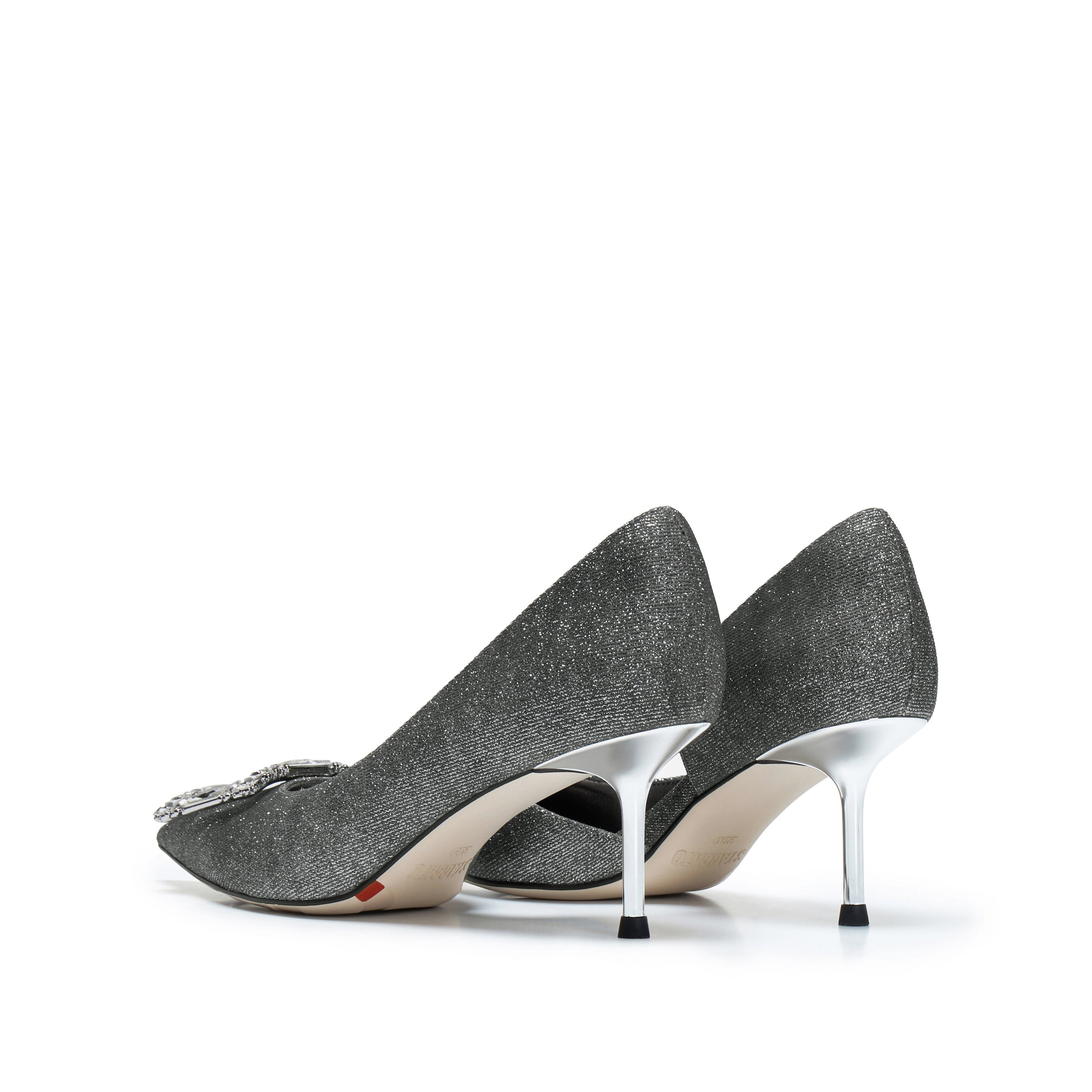 Grey Lurex D'Orsay Crystal Buckle Stiletto Heels Pumps