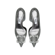 Grey Lurex D'Orsay Crystal Buckle Stiletto Heels Pumps