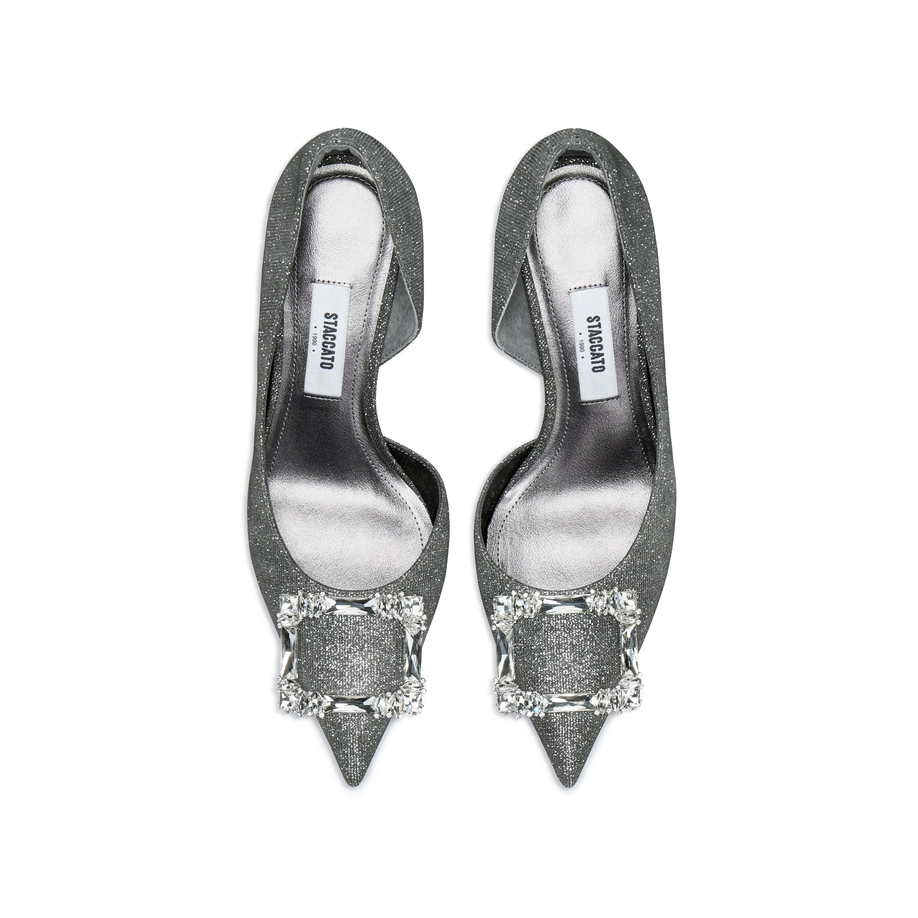 Grey Lurex D'Orsay Crystal Buckle Stiletto Heels Pumps