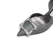 Grey Lurex D'Orsay Crystal Buckle Stiletto Heels Pumps