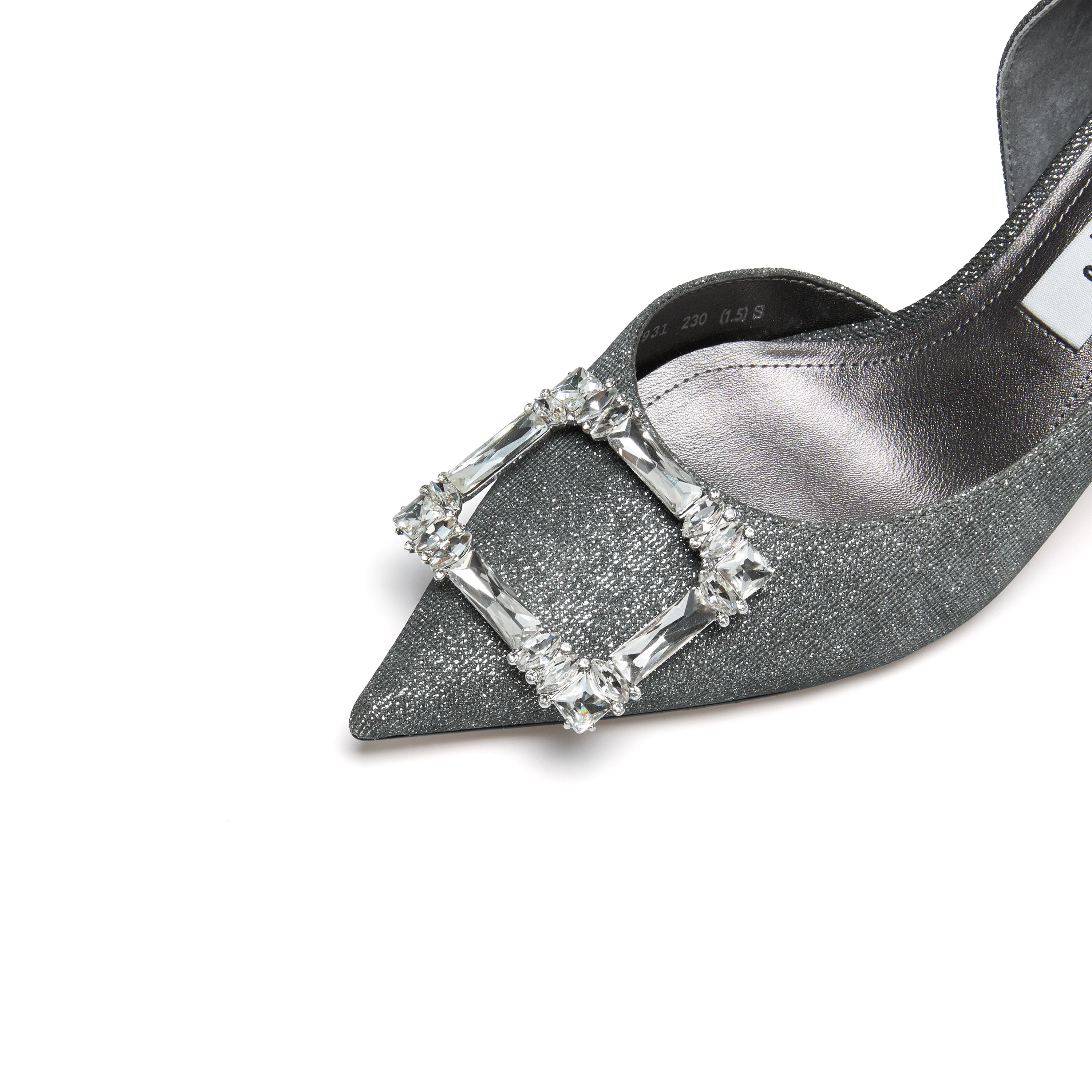 Grey Lurex D'Orsay Crystal Buckle Stiletto Heels Pumps