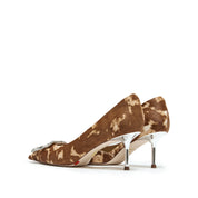 Leopard Print Calf Hair Crystal Buckle D'Orsay Pumps