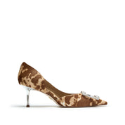 Leopard Print Calf Hair Crystal Buckle D'Orsay Pumps