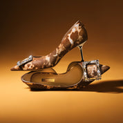 Leopard Print Calf Hair Crystal Buckle D'Orsay Pumps