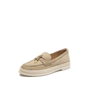 Taupe Suede Golden Leaf Penny Loafers
