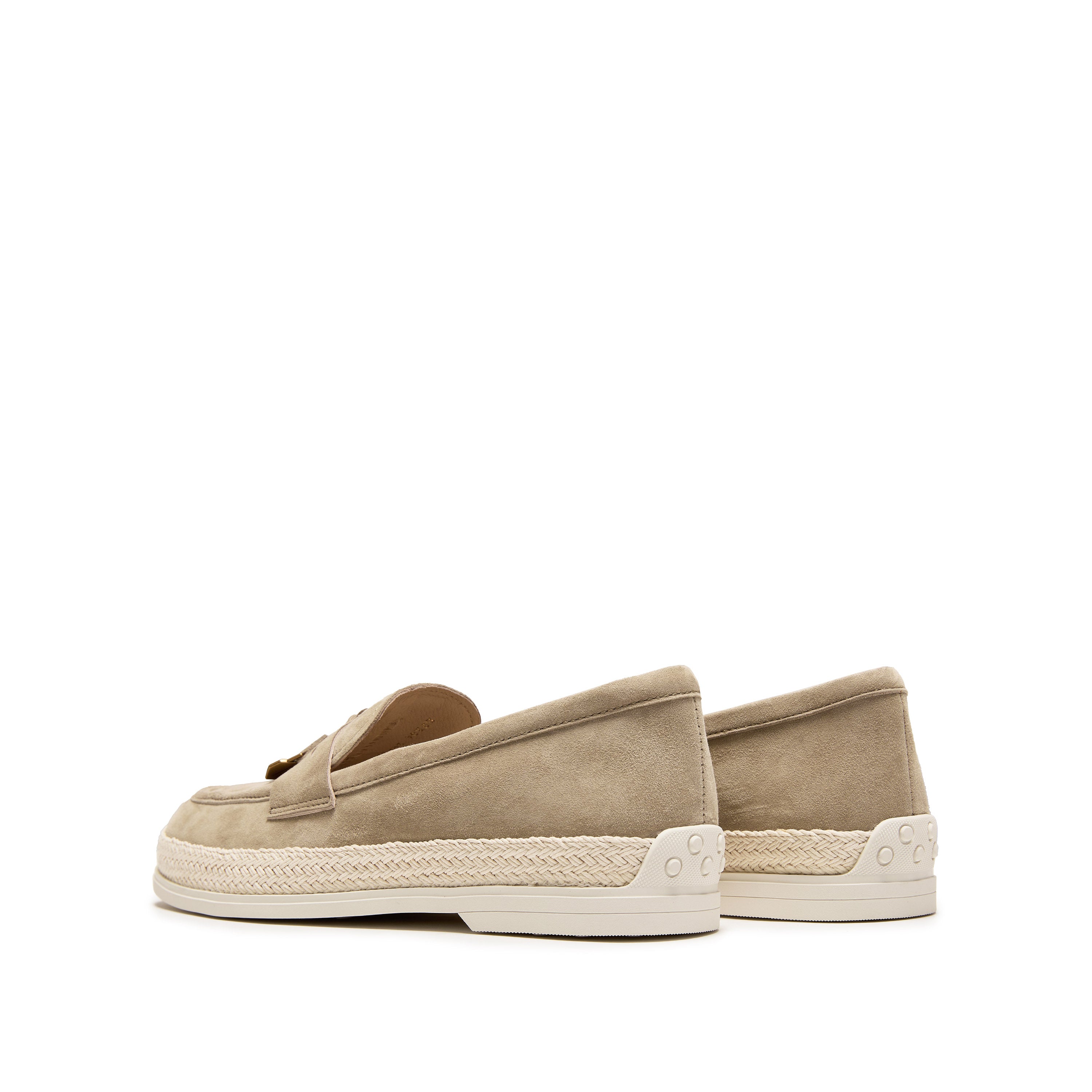 Taupe Suede Golden Leaf Penny Loafers