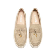 Taupe Suede Golden Leaf Penny Loafers