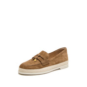 Camel Suede Golden Leaf Penny Loafers