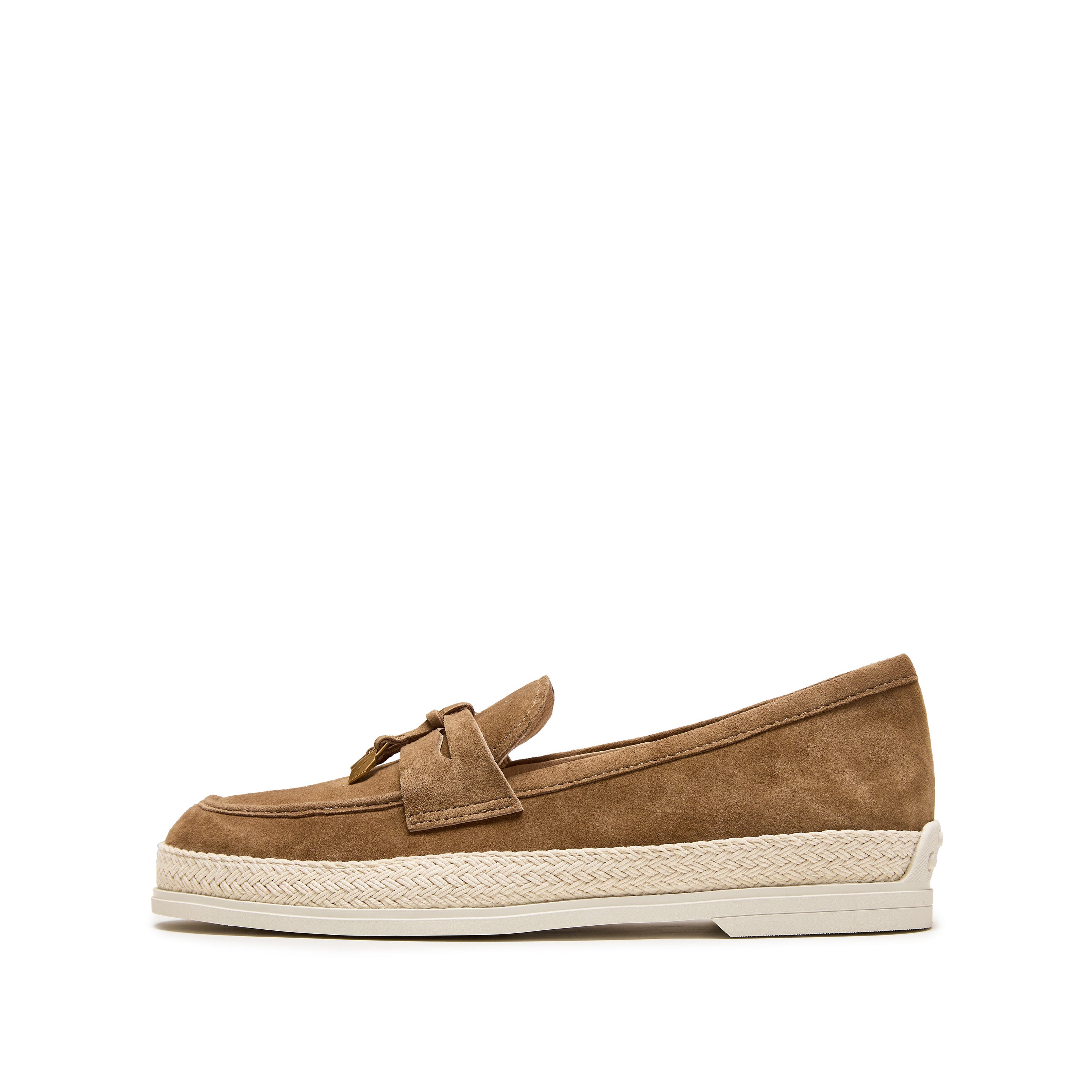 Camel Suede Golden Leaf Penny Loafers