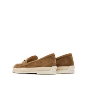 Camel Suede Golden Leaf Penny Loafers