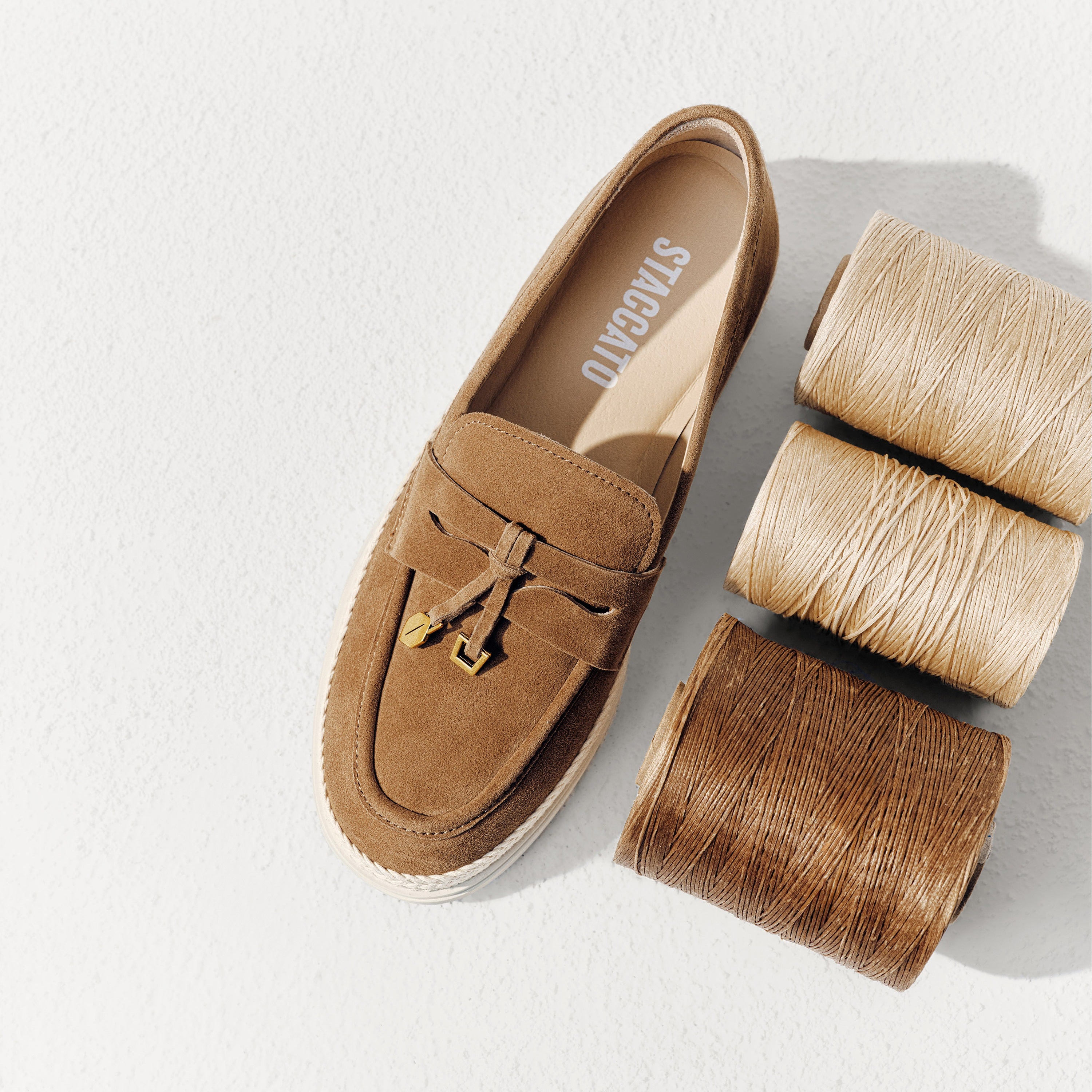 Camel Suede Golden Leaf Penny Loafers