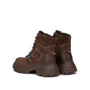 Brown Suede Sporty Chunky Lace Up Combat Boots