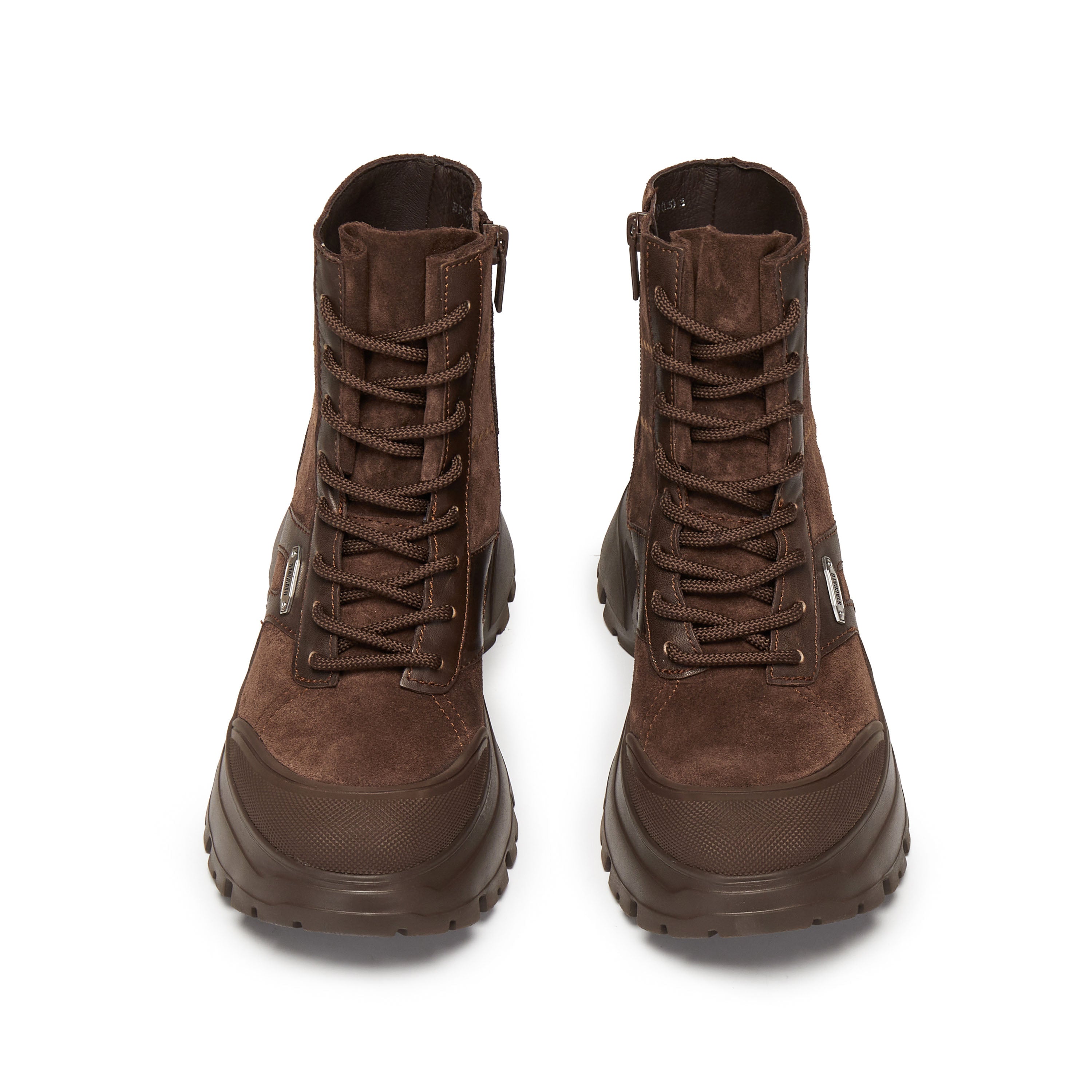 Brown Suede Sporty Chunky Lace Up Combat Boots
