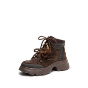 Dark Brown Suede Lace-Up Chunky Boots with Fireworks Charm