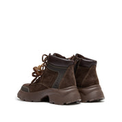 Dark Brown Suede Lace-Up Chunky Boots with Fireworks Charm