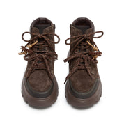 Dark Brown Suede Lace-Up Chunky Boots with Fireworks Charm