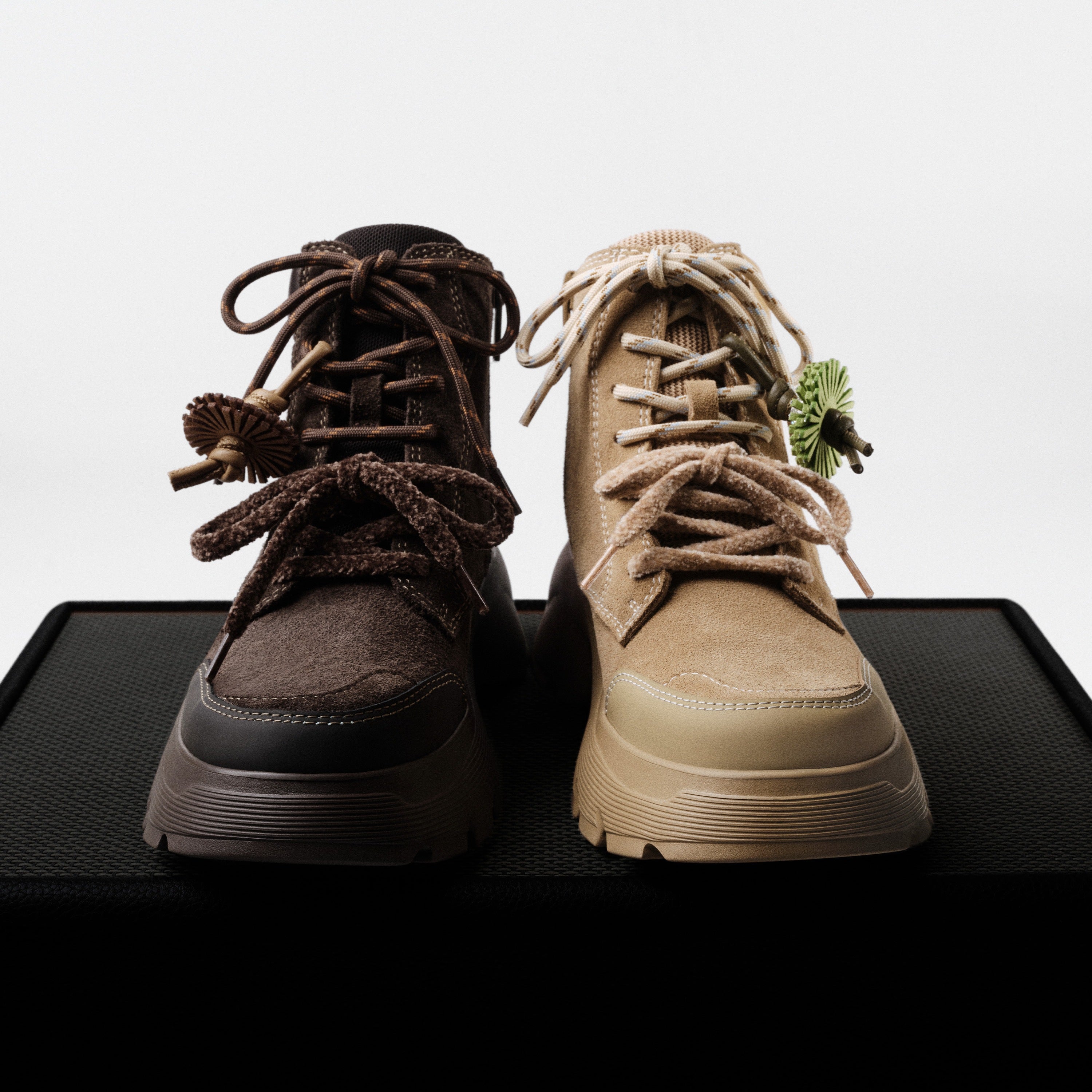 Dark Brown Suede Lace-Up Chunky Boots with Fireworks Charm