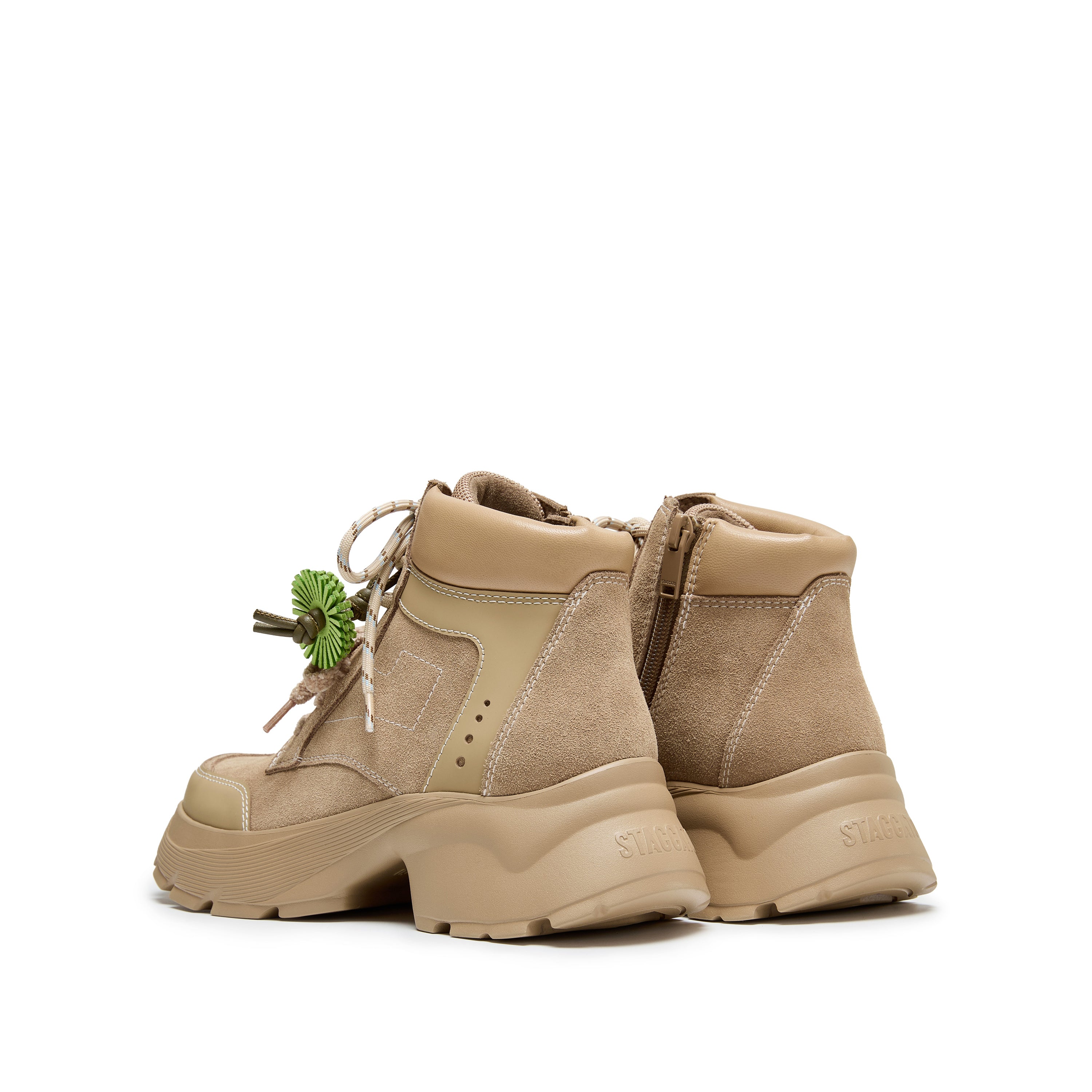 Beige Suede Lace-Up Chunky Boots with Fireworks Charm